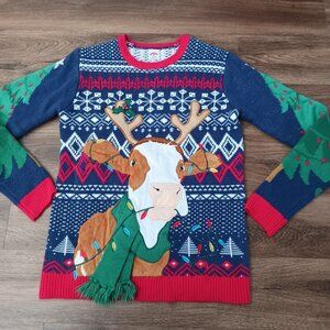 Holiday Time Reindeer Cow Ugly Christmas Sweater Size Small
